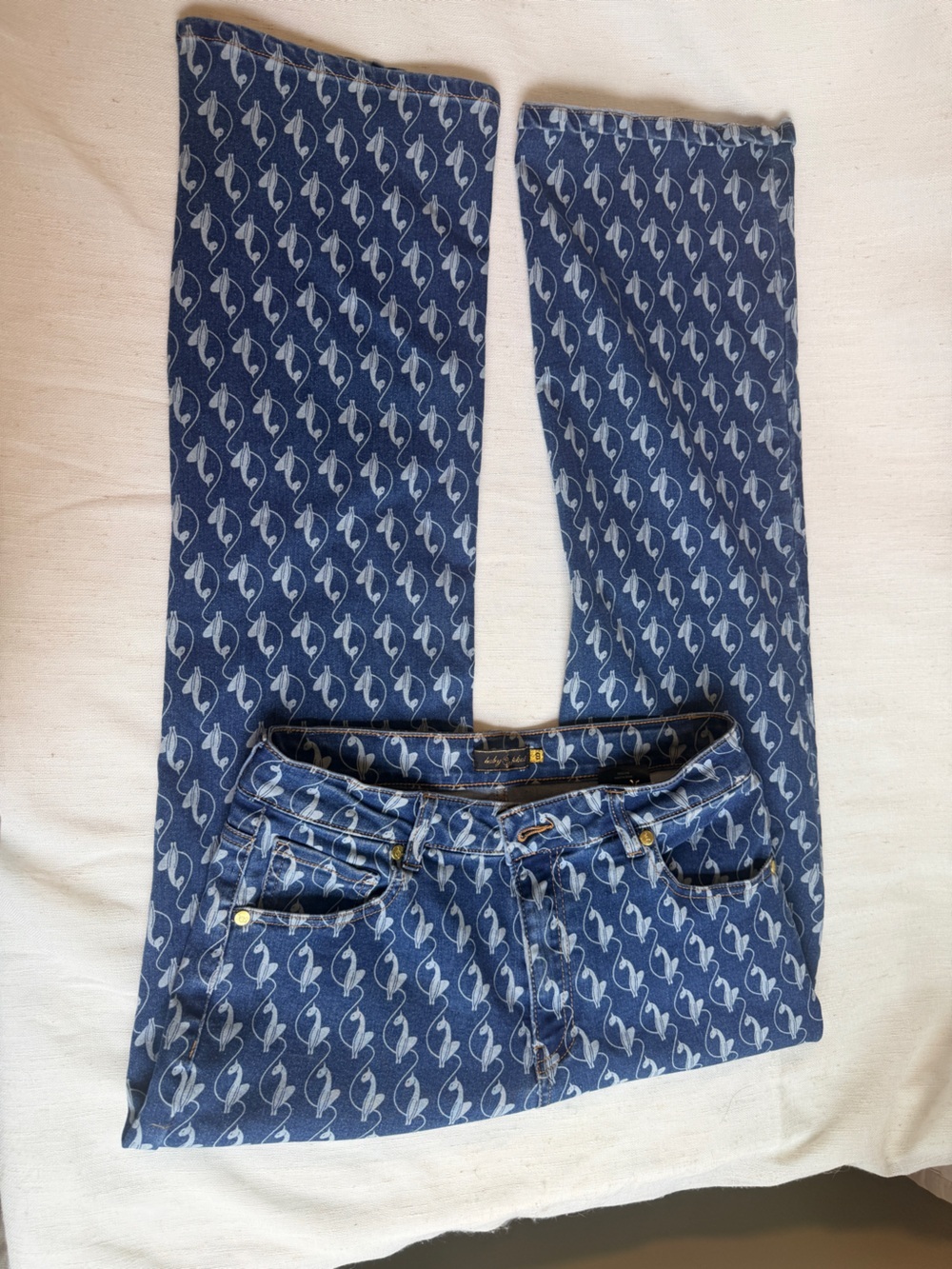 Baby Phat Y2K Cat Monogram Jeans Size 9 Gold Embroidered McBling
